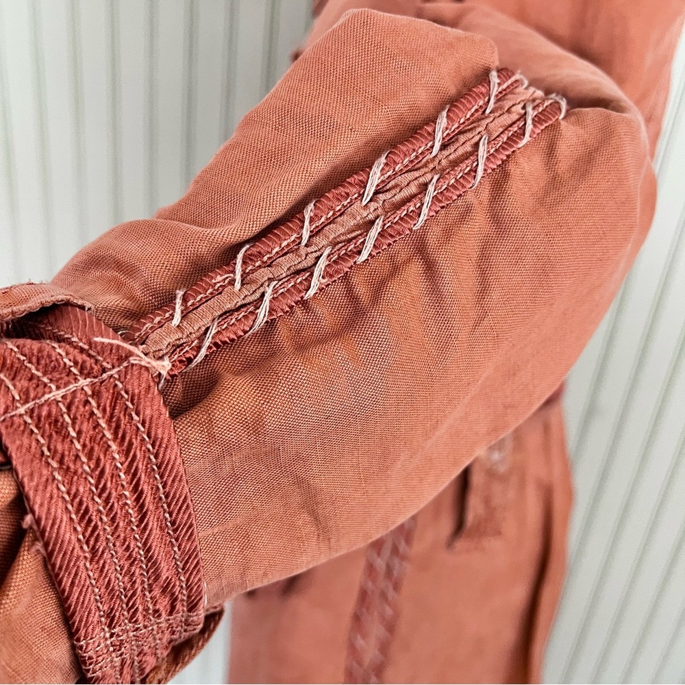 Shangana Hanmade Linen Patchwork Exposed Stitch Mid Length Duster Trench Coat - Picture 5 of 15